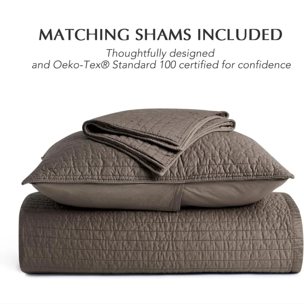 EVERGRACEHOME Cotton Sateen Quilt Set King Size, Pre-Washed Cotton Channel Stitc